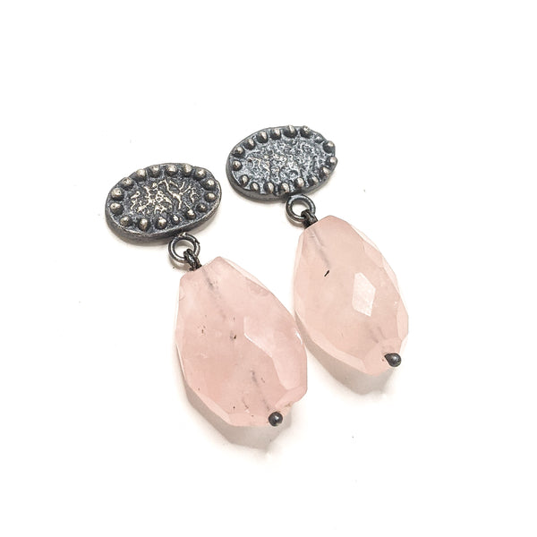 Rose Quartz Shield Earrings