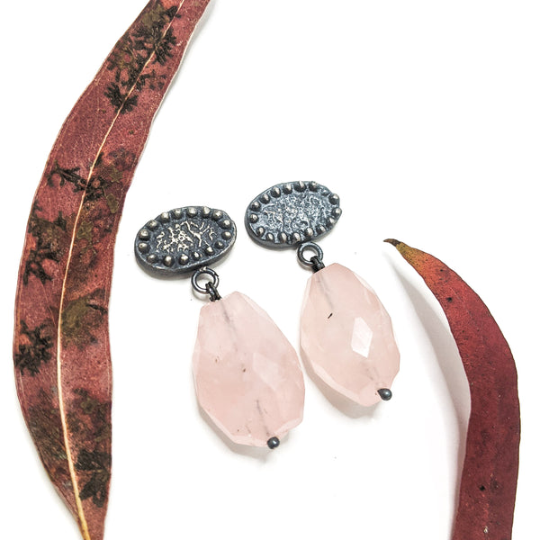 Rose Quartz Shield Earrings