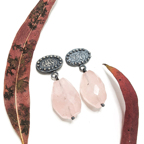 Rose Quartz Shield Earrings