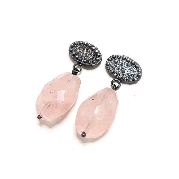 Rose Quartz Shield Earrings